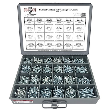 Boltsandnuts.Com Phillips Pan Head Sheet Metal Self Tapping Screws Assortment - 1421 PCS Assortment Kit #215